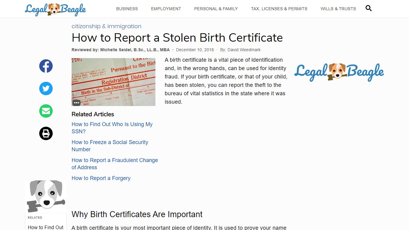 How to Report a Stolen Birth Certificate | Legal Beagle